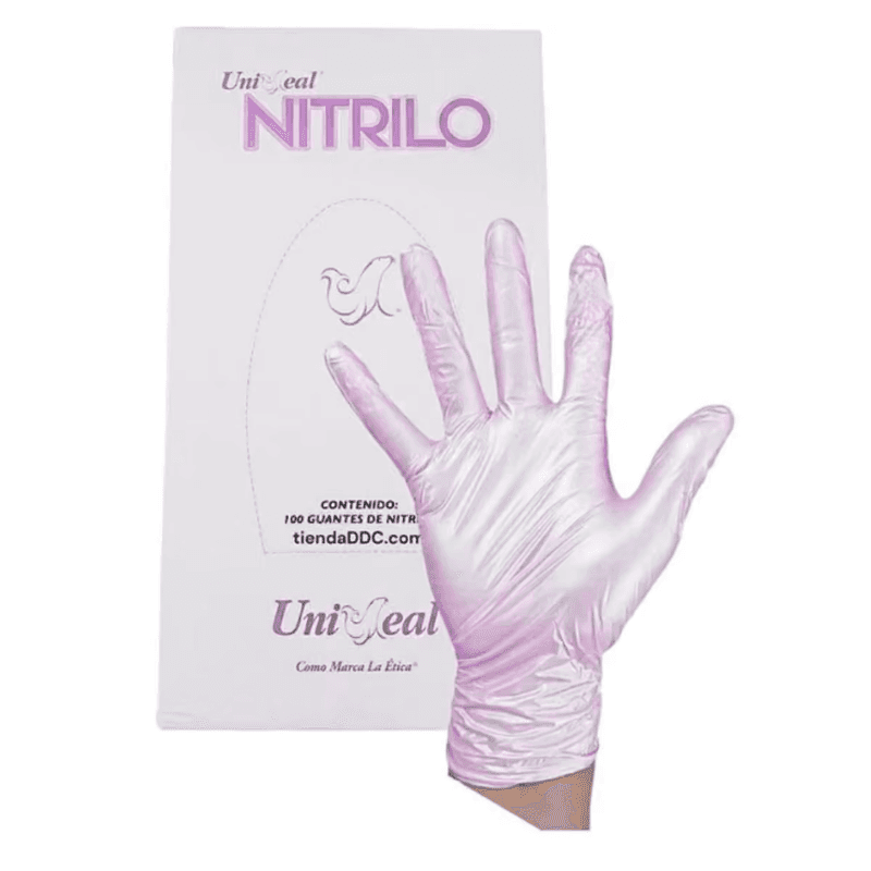 Guantes Nitrilo Uniseal 100 Pzas - Rosa Metálico (Mediana)